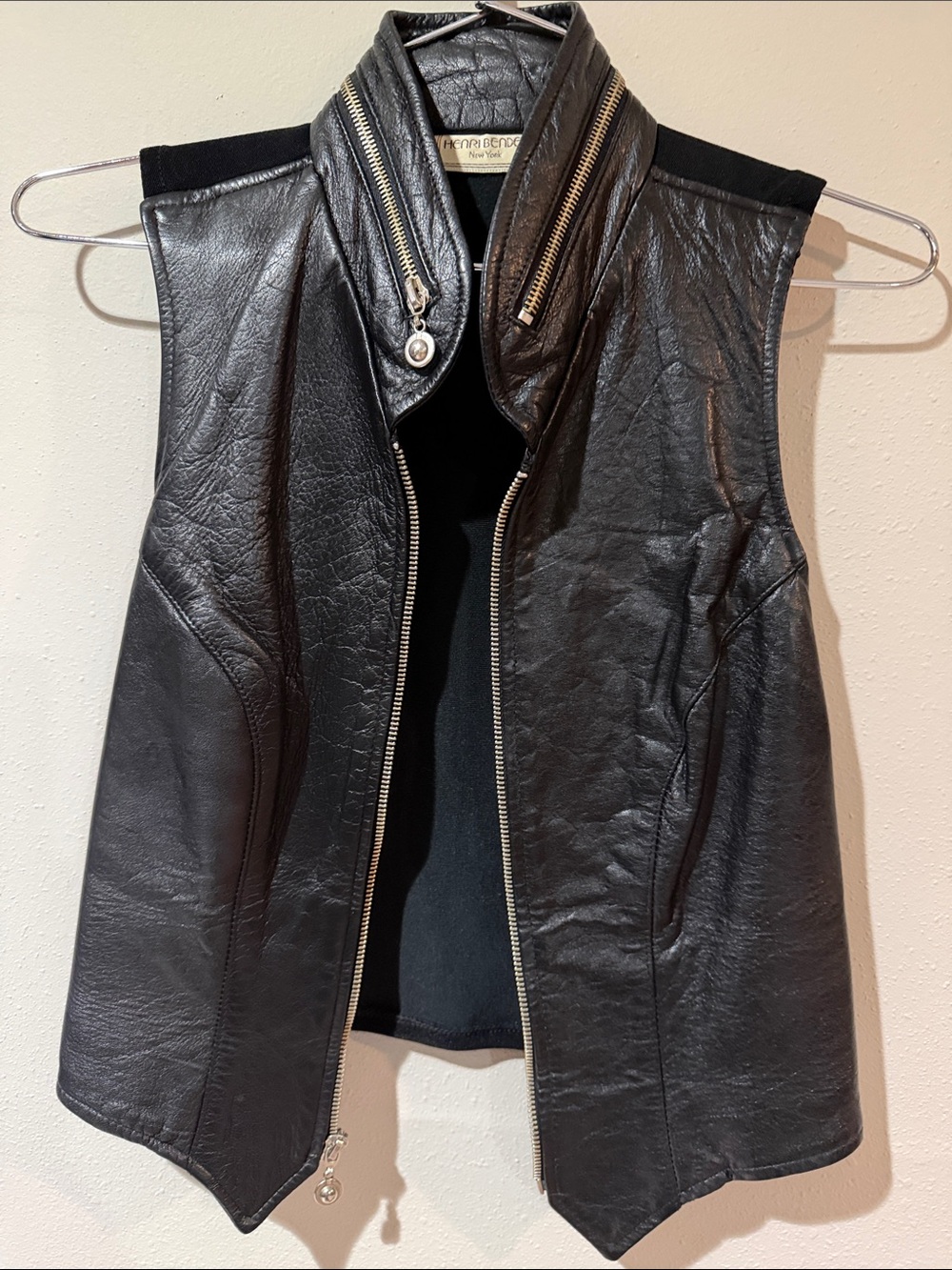 henri bendel Black Leather Sleeveless Zip Vest